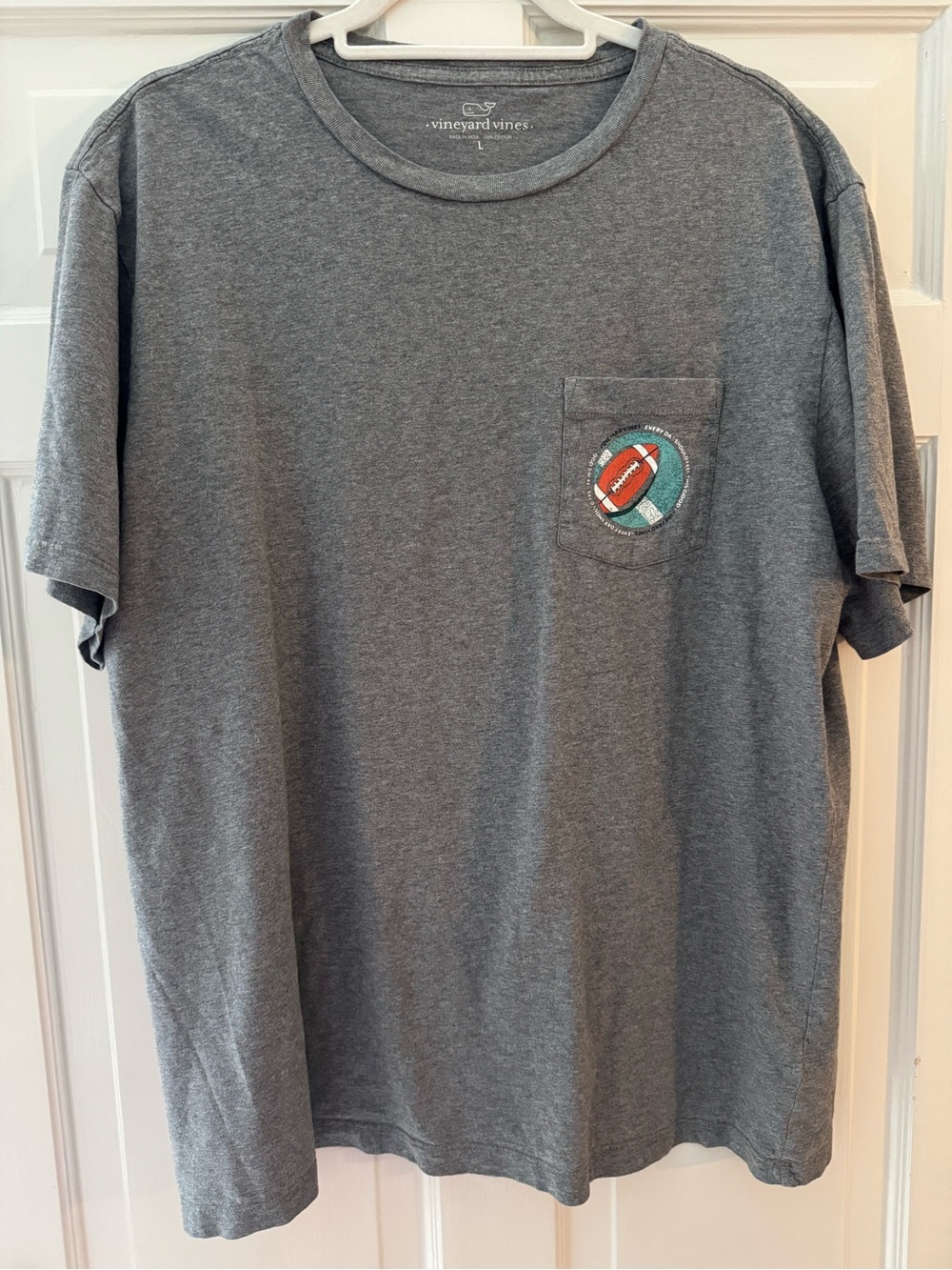 Vineyard Vines Gray Short-Sleeve Pocket Tee with Football Patch